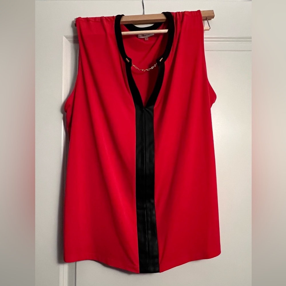 Red Sleeveless Top with Black Trim Calvin Klein 2X